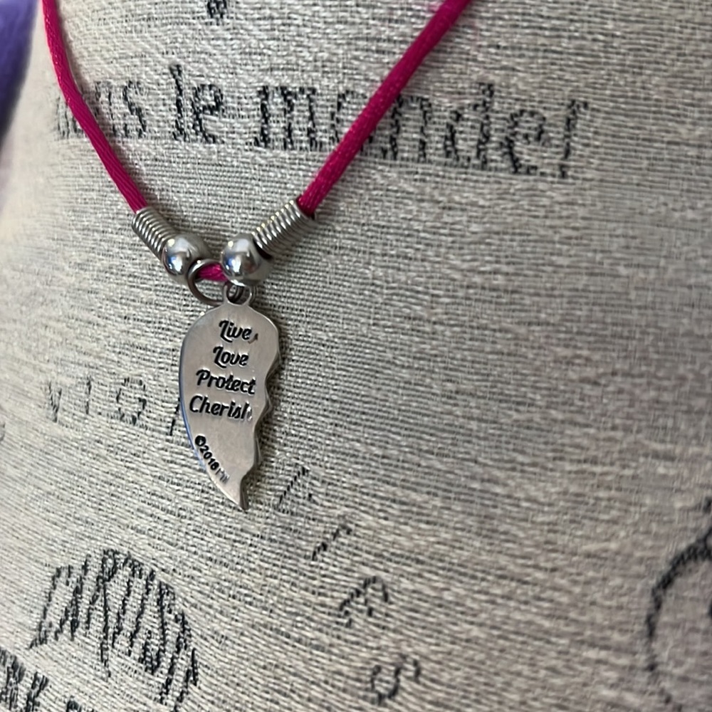 Live Love Protect Cherish half heart friendship necklace pink silver moon stars​ - Picture 5 of 5